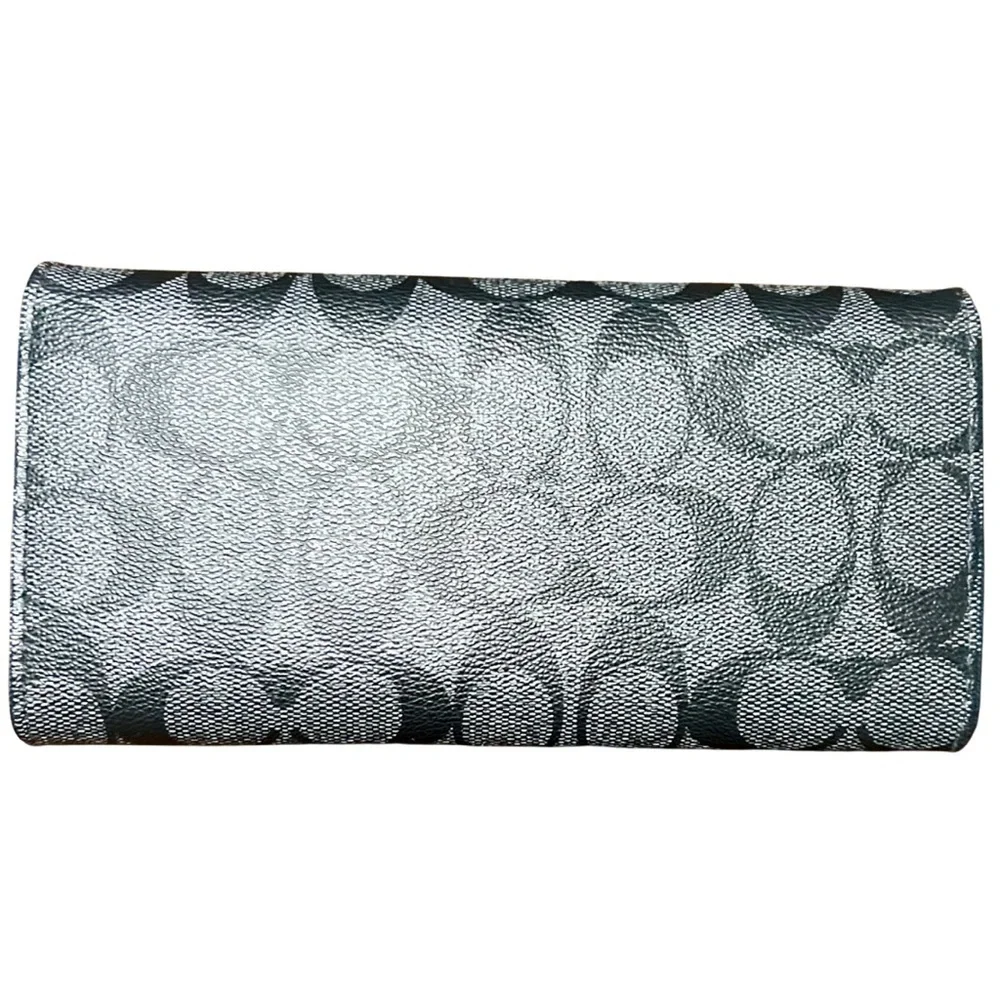 Coach Signature Canvas Black Long Snap Wallet